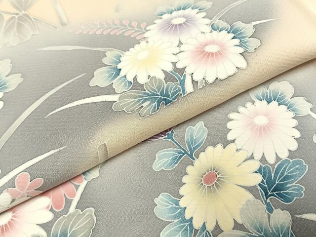 平和屋着物●訪問着　友禅　草花文　暈し染め　正絹　逸品　未使用　AABH4837fy