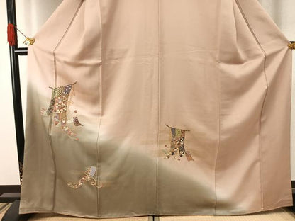 平和屋着物●訪問着　蘇州刺繍　几帳花文　暈し染め　金彩　反端付き　正絹　逸品　AABH4830fy
