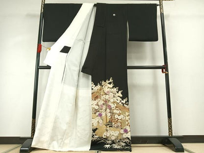 平和屋着物●京の名門　じゅらく謹製　帝王紫　黒留袖　駒刺繍　松竹梅　金糸　金彩　正絹　逸品　AABH4821fy