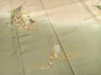 平和屋着物●訪問着　蘇州刺繍　几帳花文　暈し染め　金彩　反端付き　正絹　逸品　AABH4830fy