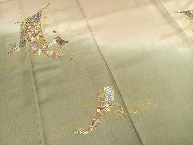平和屋着物●訪問着　蘇州刺繍　几帳花文　暈し染め　金彩　反端付き　正絹　逸品　AABH4830fy