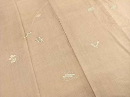 平和屋着物●訪問着　紬地　駒刺繍　宝尽くし文様　銀彩　正絹　逸品　AABH4842fy