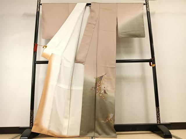 平和屋着物●訪問着　蘇州刺繍　几帳花文　暈し染め　金彩　反端付き　正絹　逸品　AABH4830fy
