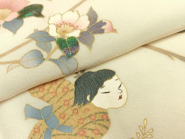 平和屋着物●訪問着　作家物　人物枝花文　金彩　正絹　逸品　AABH4841fy