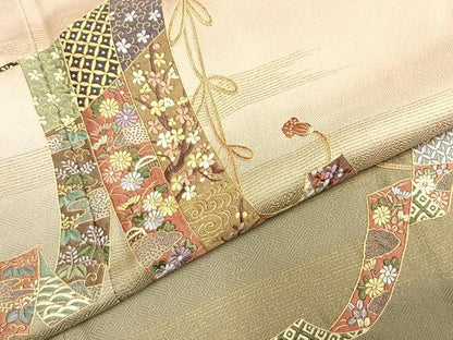 平和屋着物●訪問着　蘇州刺繍　几帳花文　暈し染め　金彩　反端付き　正絹　逸品　AABH4830fy