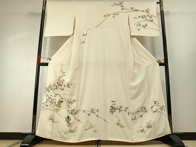 平和屋着物●訪問着　作家物　人物枝花文　金彩　正絹　逸品　AABH4841fy