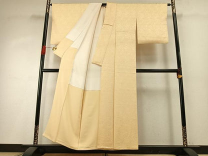 平和屋着物●上質な色無地　狢菊花地紋　蜂蜜色　正絹　逸品　AABH4834fy