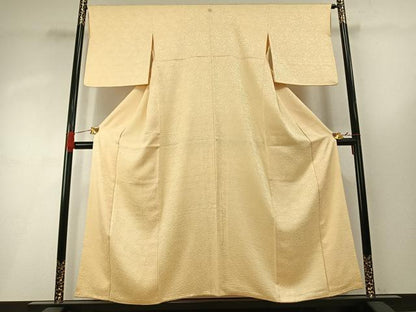 平和屋着物●上質な色無地　狢菊花地紋　蜂蜜色　正絹　逸品　AABH4834fy