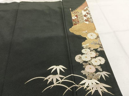 平和屋着物●京の名門　じゅらく謹製　帝王紫　黒留袖　駒刺繍　松竹梅　金糸　金彩　正絹　逸品　AABH4821fy