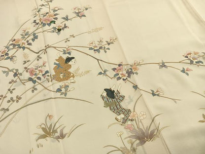 平和屋着物●訪問着　作家物　人物枝花文　金彩　正絹　逸品　AABH4841fy