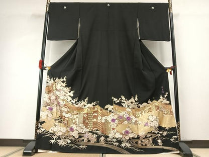 平和屋着物●京の名門　じゅらく謹製　帝王紫　黒留袖　駒刺繍　松竹梅　金糸　金彩　正絹　逸品　AABH4821fy