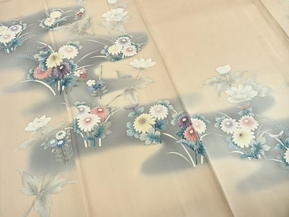 平和屋着物●訪問着　友禅　草花文　暈し染め　正絹　逸品　未使用　AABH4837fy