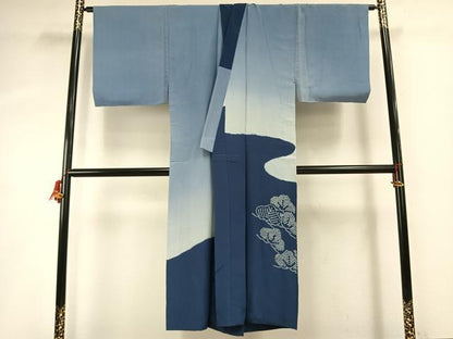 平和屋着物●男性　長襦袢　袷　絞り　富士山　松　暈し染め　正絹　逸品　AABH4854fy