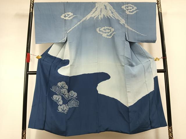 平和屋着物●男性　長襦袢　袷　絞り　富士山　松　暈し染め　正絹　逸品　AABH4854fy