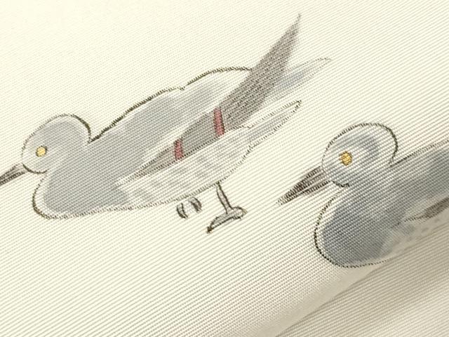 平和屋着物○塩瀬 九寸名古屋帯 手描き 鳩 金彩 正絹 逸品 CABE9516dy