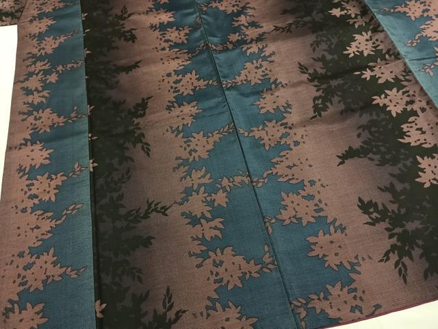 平和屋着物○本場縞大島紬 染大島 草葉文 正絹 逸品 AABH4861fy