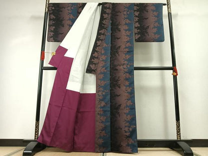 平和屋着物●本場縞大島紬　染大島　草葉文　正絹　逸品　AABH4861fy