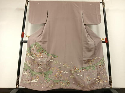 平和屋着物●豪華色留袖　友禅　駒刺繍　風景花文　金彩　正絹　逸品　AABH4891fy