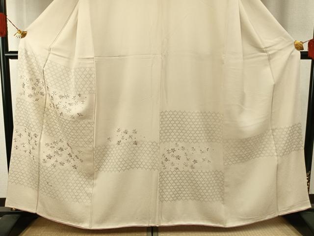 平和屋着物●訪問着　刺繍　舞花文　銀糸　銀彩　正絹　逸品　AABH4882fy