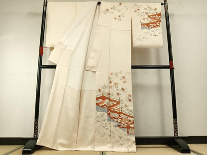 平和屋着物●訪問着　作家物　幔幕　枝花文　金彩　正絹　逸品　AABH4876fy