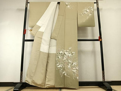 平和屋着物●訪問着　友禅　枝花文　暈し染め　正絹　逸品　AABH4894fy