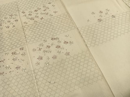 平和屋着物●訪問着　刺繍　舞花文　銀糸　銀彩　正絹　逸品　AABH4882fy