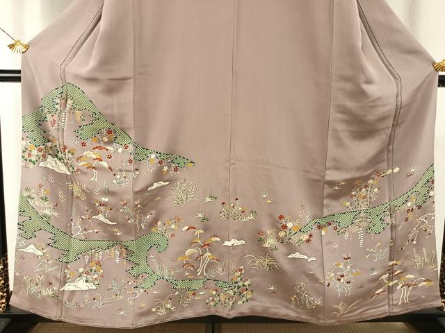 平和屋着物●豪華色留袖　友禅　駒刺繍　風景花文　金彩　正絹　逸品　AABH4891fy 平和屋着物○豪華色留袖 友禅 駒刺繍 風景花文 金彩 正絹 逸品