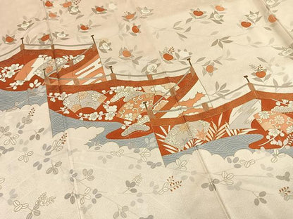 平和屋着物●訪問着　作家物　幔幕　枝花文　金彩　正絹　逸品　AABH4876fy