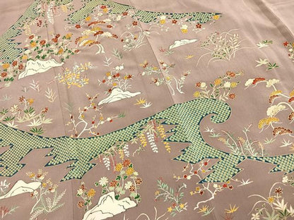 平和屋着物●豪華色留袖　友禅　駒刺繍　風景花文　金彩　正絹　逸品　AABH4891fy