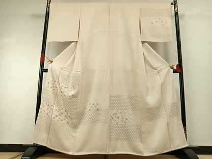 平和屋着物●訪問着　刺繍　舞花文　銀糸　銀彩　正絹　逸品　AABH4882fy