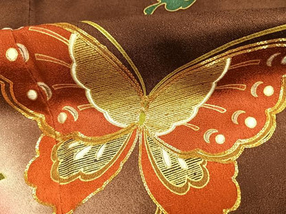 平和屋着物●世界的ファッションデザイナー　山本寛斎　kansaiブランド　訪問着　駒刺繍　花蝶文　暈し染め　金彩　正絹　逸品　AABH4897fy