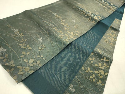 平和屋着物＊夏物 六通柄袋帯 草葉文 金銀糸 正絹 逸品 DABD6920cm