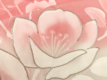 平和屋着物▽訪問着　単衣　駒刺繍　雲取り花文　手描き　暈し染め　正絹　逸品　DABE4139az