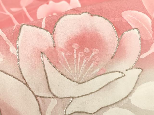 平和屋着物▽訪問着　単衣　駒刺繍　雲取り花文　手描き　暈し染め　正絹　逸品　DABE4139az