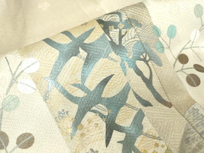 平和屋着物▽訪問着　単衣　刺繍　洗練五枚朱子　短冊花文　暈し染め　金銀彩　伊と幸　反端付き　正絹　逸品　DABE4136az