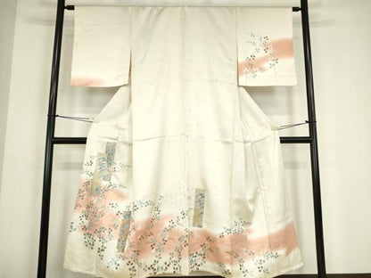平和屋着物▽訪問着　単衣　刺繍　洗練五枚朱子　短冊花文　暈し染め　金銀彩　伊と幸　反端付き　正絹　逸品　DABE4136az
