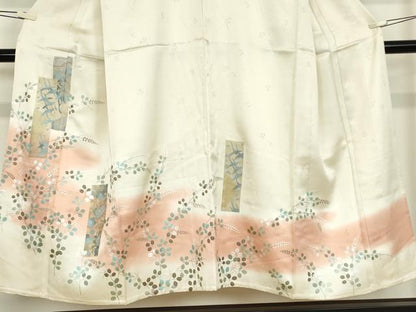 平和屋着物▽訪問着　単衣　刺繍　洗練五枚朱子　短冊花文　暈し染め　金銀彩　伊と幸　反端付き　正絹　逸品　DABE4136az