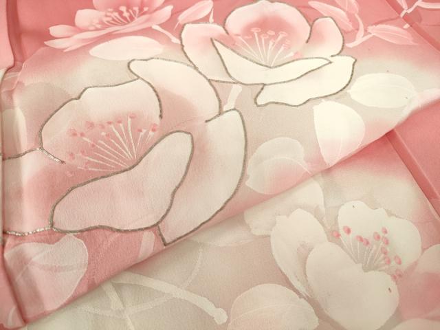 平和屋着物▽訪問着　単衣　駒刺繍　雲取り花文　手描き　暈し染め　正絹　逸品　DABE4139az