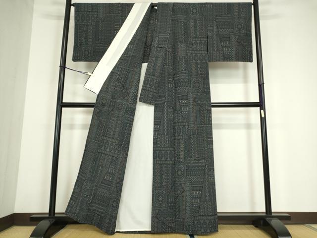 平和屋着物▽本塩沢　単衣　幾何学文　正絹　逸品　未使用　DABE4166az 平和屋着物▽本塩沢 単衣 幾何学文 正絹 逸品 未使用 DABE4166az