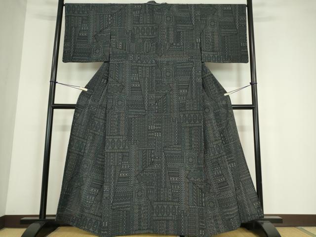平和屋着物▽本塩沢　単衣　幾何学文　正絹　逸品　未使用　DABE4166az 平和屋着物▽本塩沢 単衣 幾何学文 正絹 逸品 未使用 DABE4166az