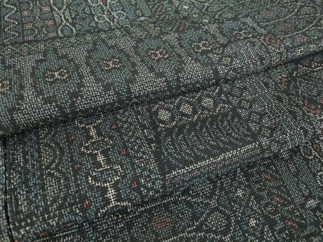平和屋着物▽本塩沢　単衣　幾何学文　正絹　逸品　未使用　DABE4166az