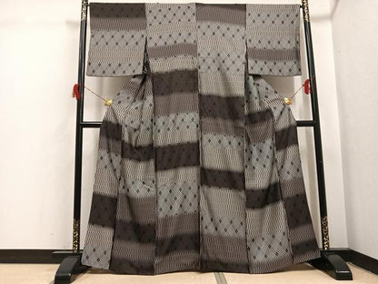 平和屋着物●お召　幾何学文様　正絹　逸品　AABH6927ph