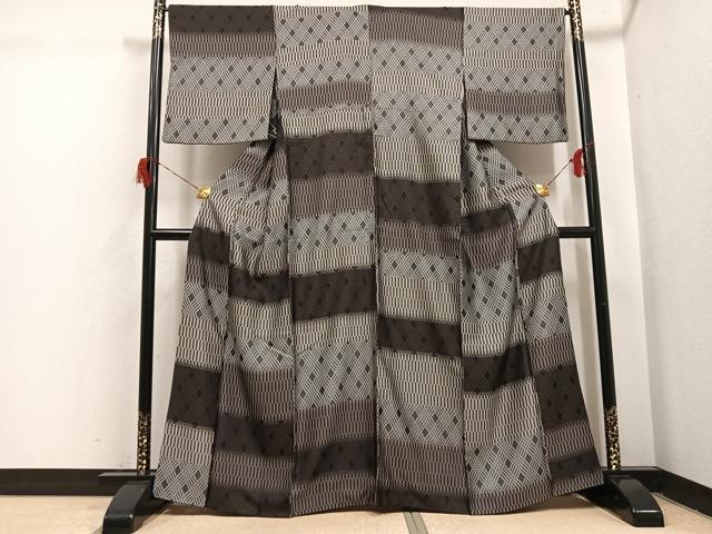 平和屋着物●お召　幾何学文様　正絹　逸品　AABH6927ph
