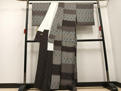 平和屋着物●お召　幾何学文様　正絹　逸品　AABH6927ph