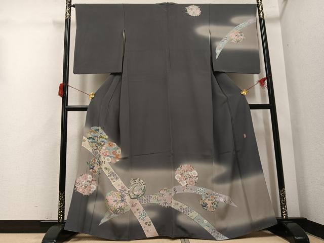 平和屋着物●十日町　加賀草木友禅の第一人者　田村哲彦　訪問着　草花文　暈し染め　正絹　逸品　AABH6933ph
