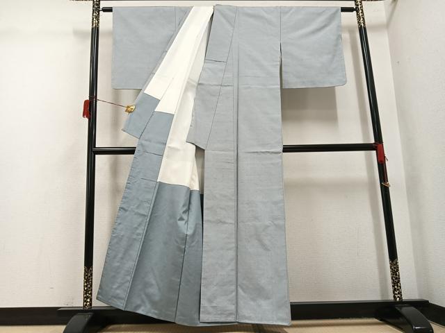 平和屋着物●結城紬　色無地　灰青色　正絹　逸品　未使用　AABH6943ph