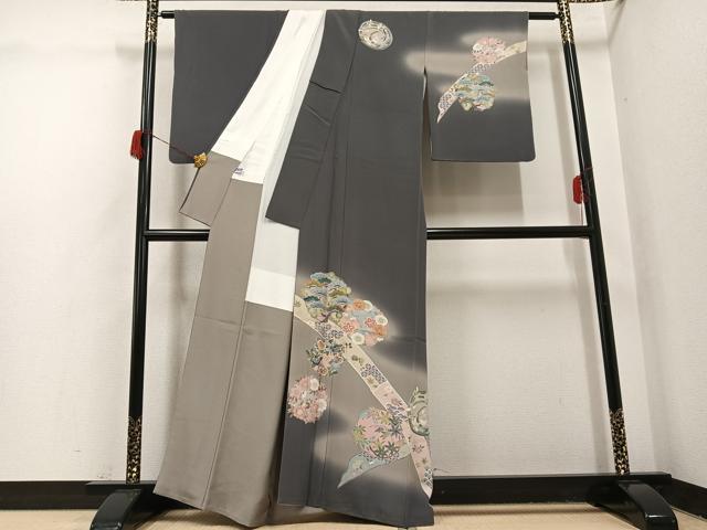 平和屋着物●十日町　加賀草木友禅の第一人者　田村哲彦　訪問着　草花文　暈し染め　正絹　逸品　AABH6933ph