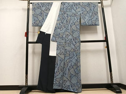 平和屋着物●上質な小紋　幾何学花文　正絹　逸品　AABH6929ph