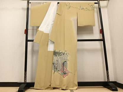 平和屋着物●訪問着　友禅　作家物　夢也　御所車女人花文　暈し染め　正絹　逸品　AABH6930ph