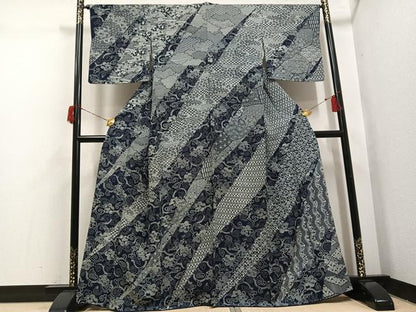 平和屋着物●藍造り国選定無形文化財　藍師・佐藤昭人　訪問着　花唐草文　正絹　逸品　AABH6931ph